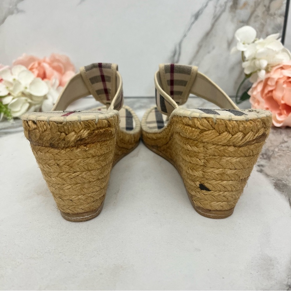 Burberry Beige Plaid Espadrille Wedge Sandals - Picture 13 of 14